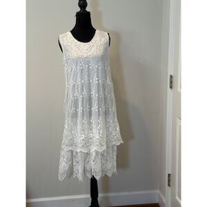 Adorn Bohemian White Lace Tiered Sleeveless Dress